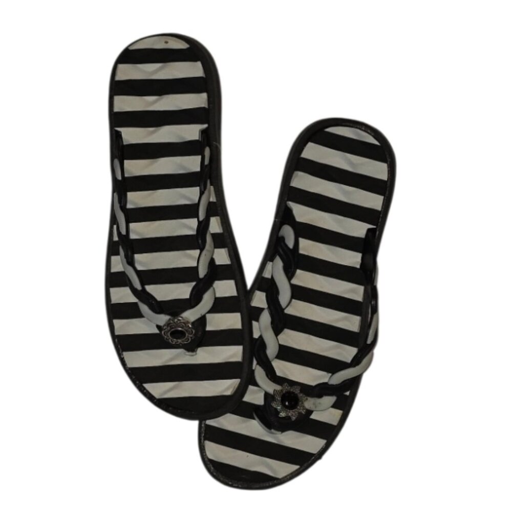 Black White Striped Thong Flip Flop Sandals Size 9